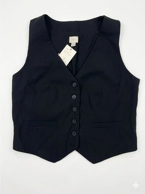 NWT a new day Black Tailored V-Neck Vest Size M Button Front Classic Minimalist